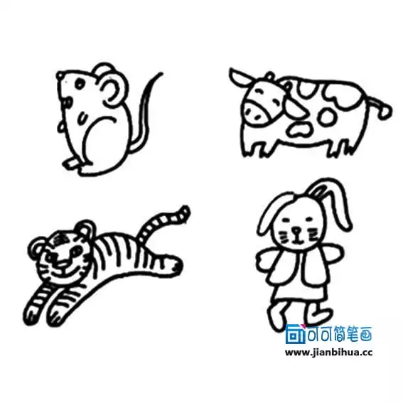 3、十二生肖简笔画12张:十二生肖的简笔画有哪些