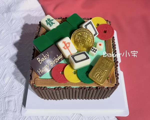 3、麻将逢赌必赢吉祥物:用麻将摆出4个字