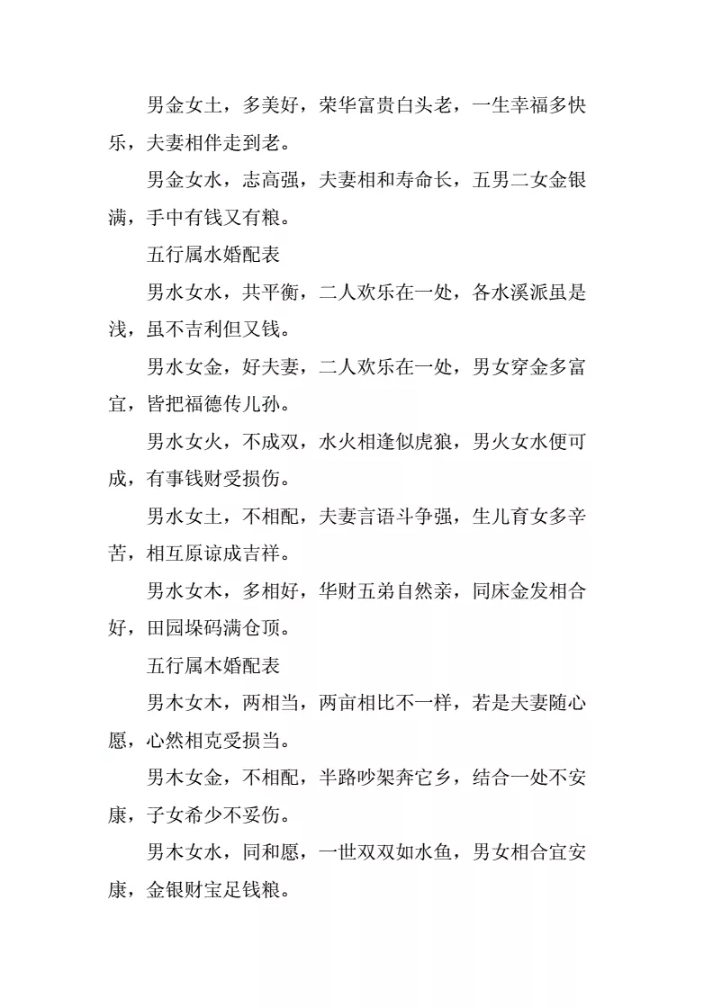 6、金木水火土婚配表:男女五行婚配查询表(周易最权威)