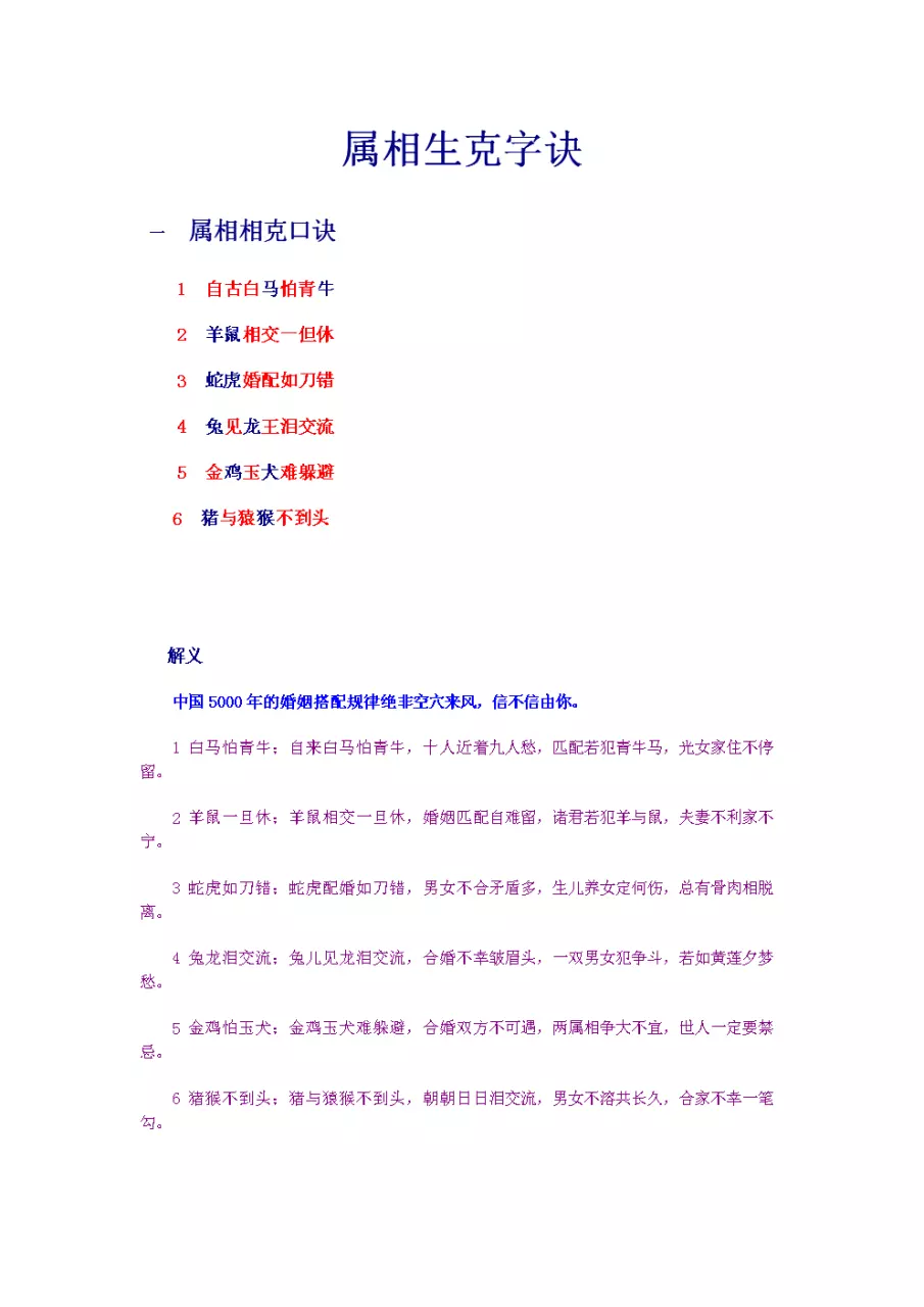 2、父子属相相克口诀:(父子相克) 是什么意思??