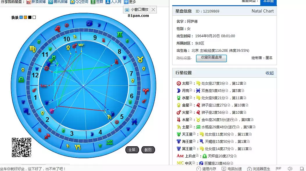8、个人星盘查询:详细星盘查询