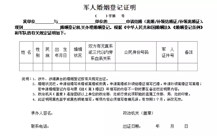 6、軍官娶親配偶單元證實:軍隊娶親女方證實質料怎麼寫
