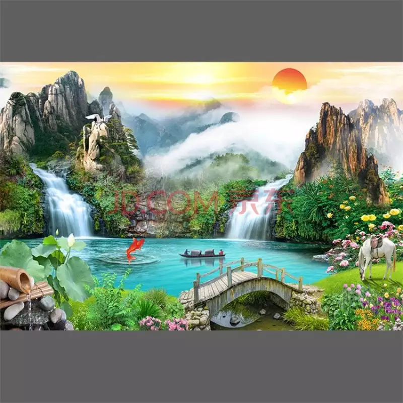 5、聚財的山水圖真實圖片:一般誰的山水畫 聚財旺宅風水畫