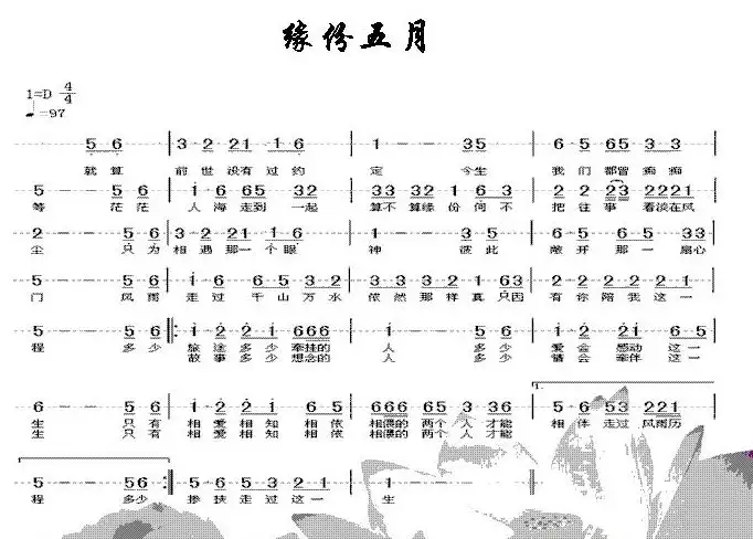 1、歌曲《緣分》五月:五月的《緣分》 歌詞
