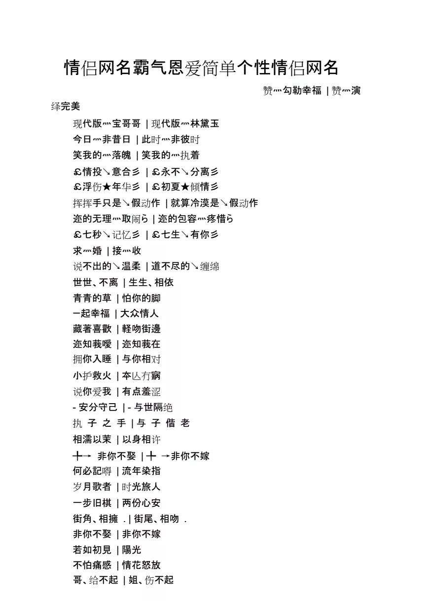 1、情侶名字一對簡潔:簡單 一對情侶網名