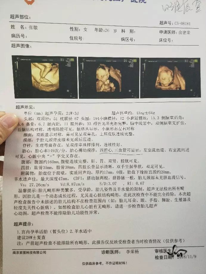 四維彩超暗示女寶：怎麼從四維檢查單看出是男孩還是女孩