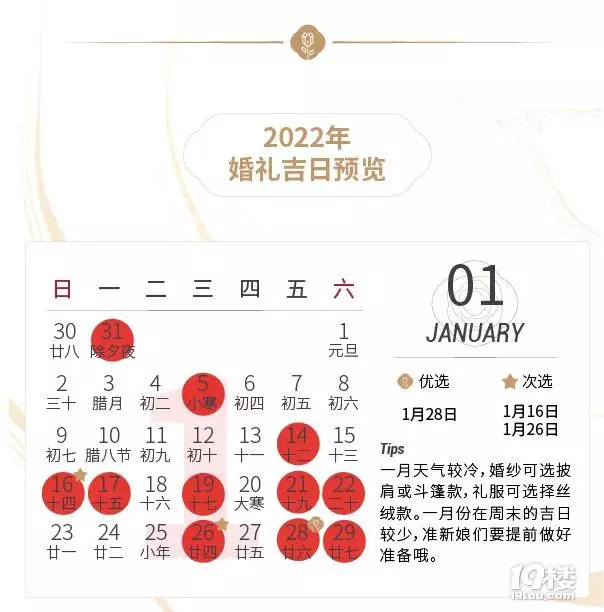 7、結婚吉日年1月:年1月結婚吉日