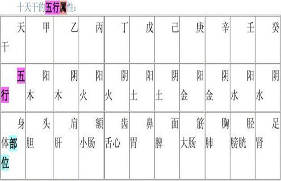 五行的阴阳属性对应表