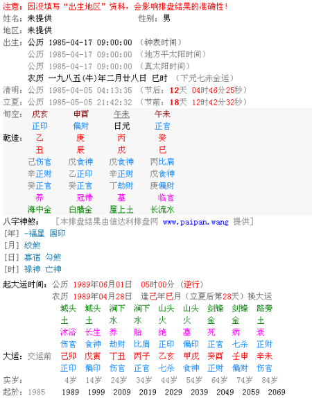 四柱八字排盘流年