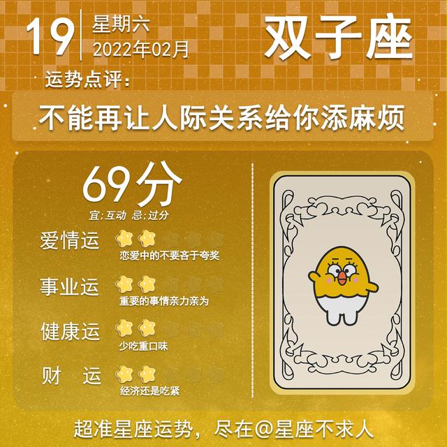 2022年2月19日星座生肖运势